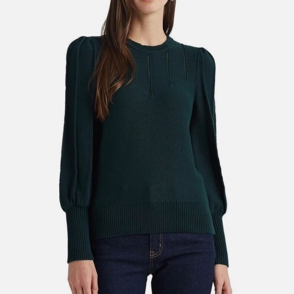 Lauren Ralph Lauren Hunter green puff sleeve sweater Large - Picture 1 of 6